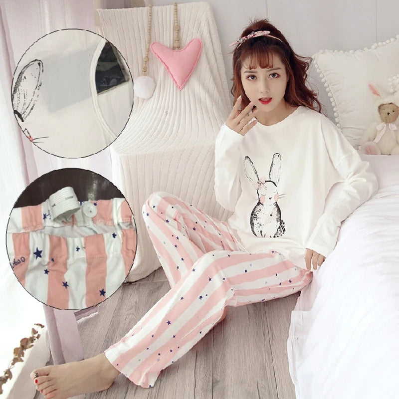 Women Nursing Pajamas, Home Wear, Spring, Autumn, Cute Breastfeeding Long-sleeved Pregnancy Sleepwear, Plus Size