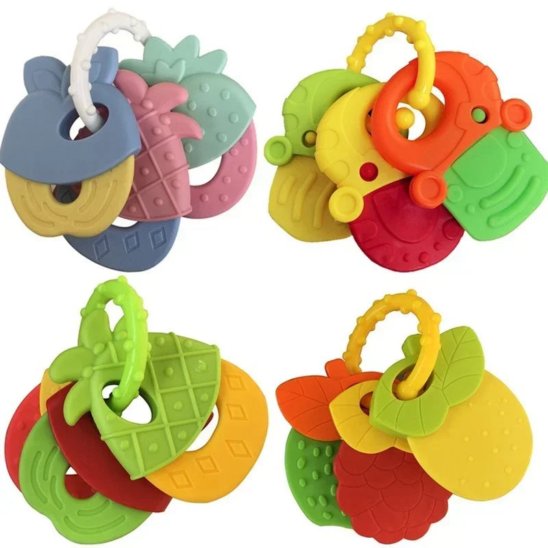 Baby Fruit & Animal Style Soft Rubber Rattle, Teether Toy