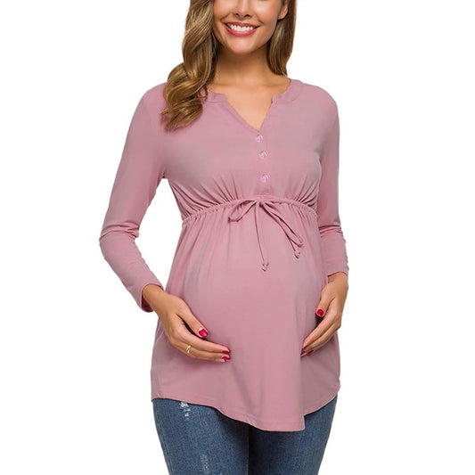 Women Maternity Long Sleeve Solid Color Nursing Tops T-shirt For Breastfeeding