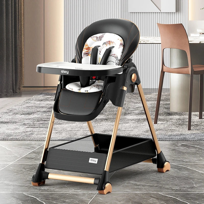 3 in 1 Foldable Baby High Chair with Removable Seat and Tray, Adjustable Height Feeding Chair Noiseless Wheels