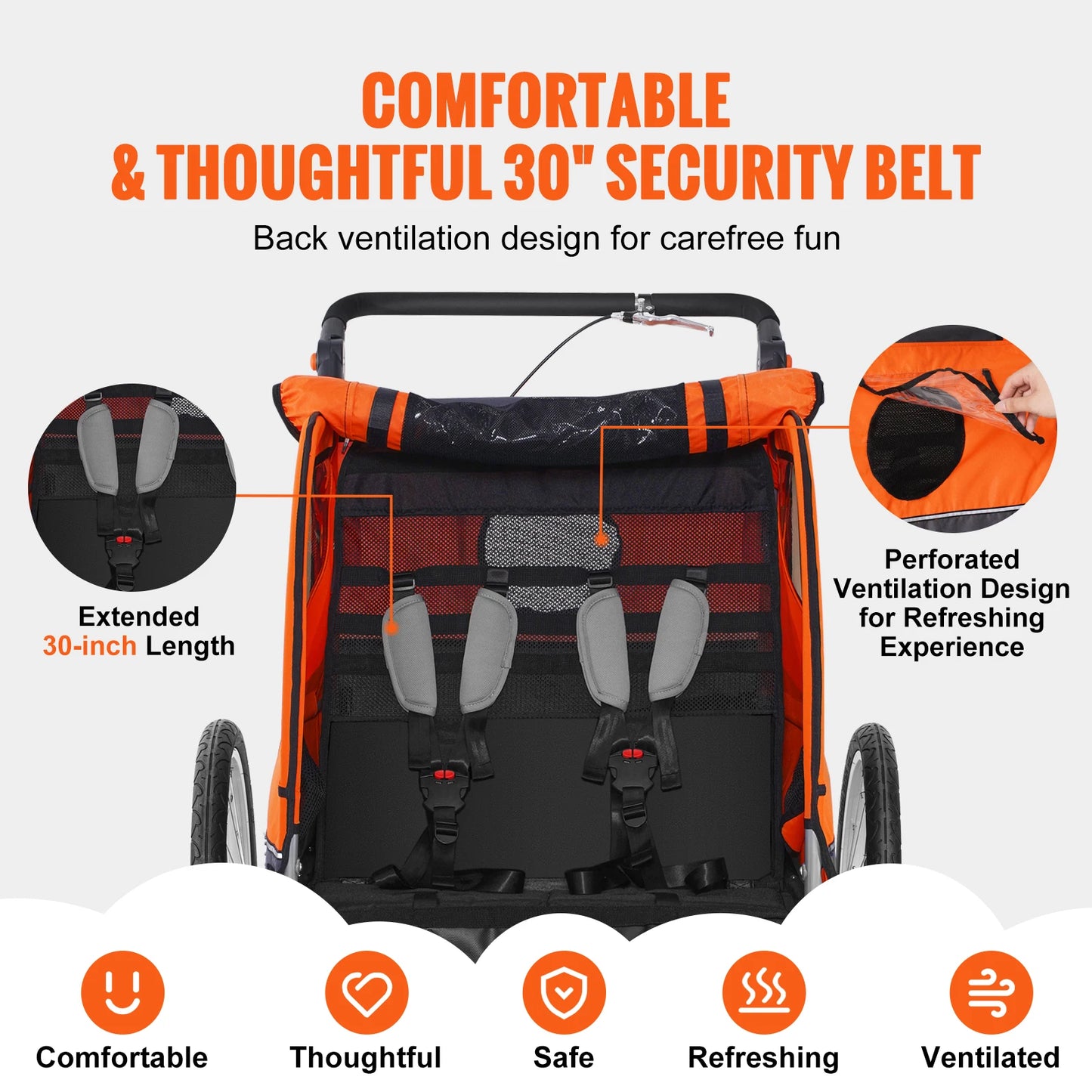 Double Seat Carrier Converts to Stroller, Foldable Children Bicycle Trailer for Toddlers Kids