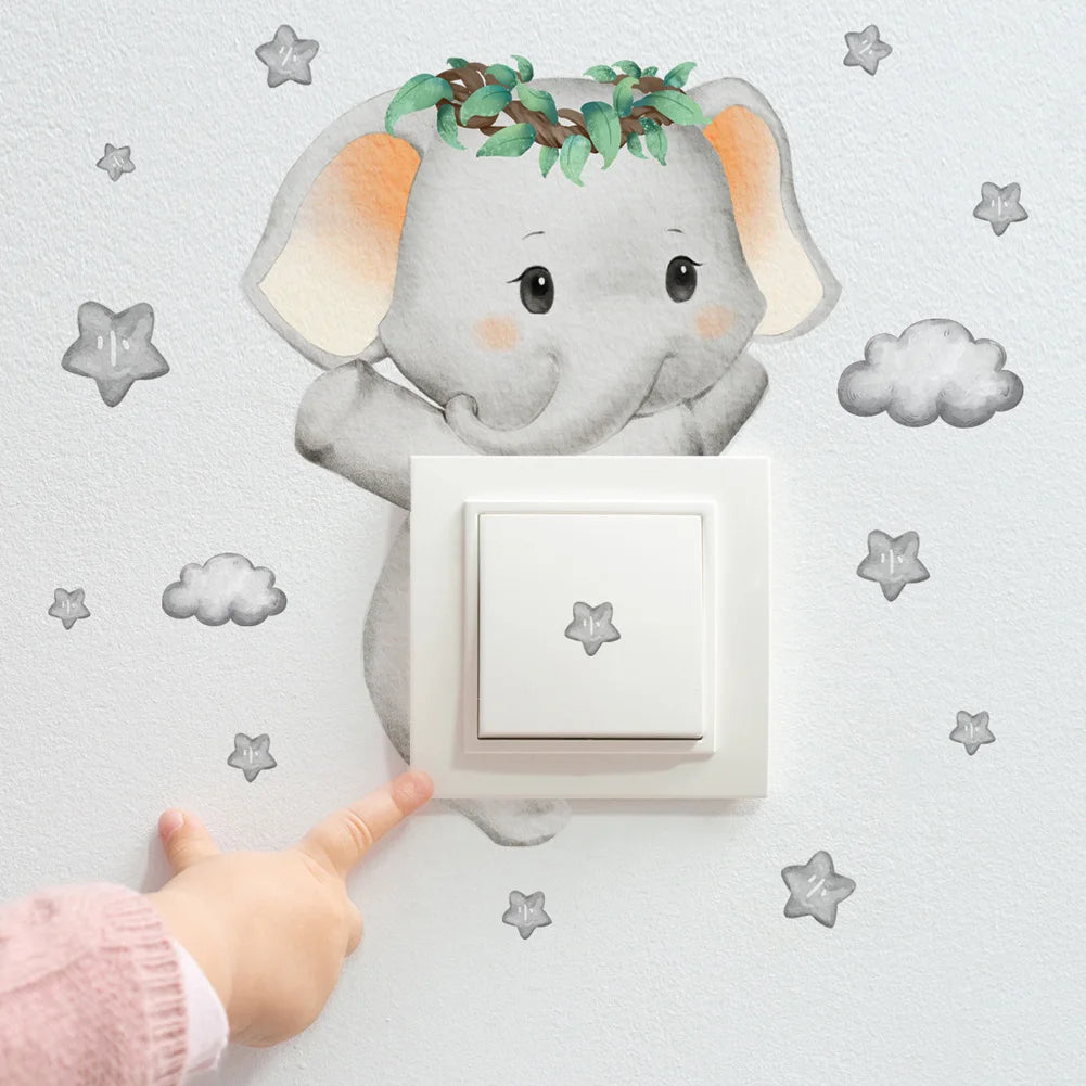 Cute Giraffe, Bear, Elephant, Star Switch Sticker, Baby Bedroom Decoration, Self-adhesive Home Decor Wallpaper, Child Wall Decals