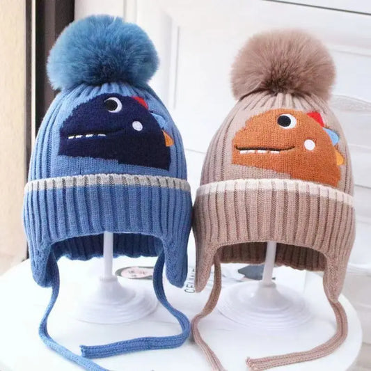 Warm Cotton Cartoon Dinosaur, Car Kids Toddler Ear Protection Beanies Cap