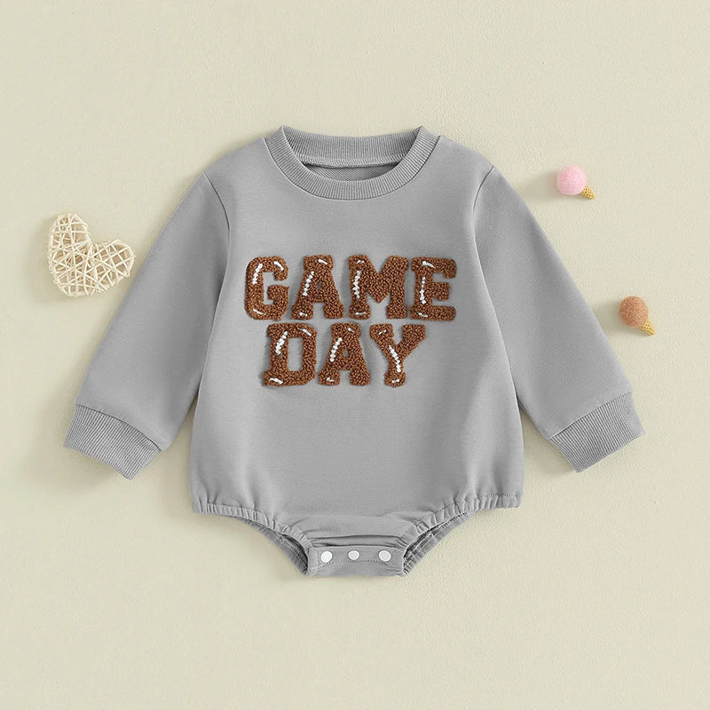 0-18M Newborn Baby Boy Girl Romper, Letter Embroidery Long Sleeve Crew Neck