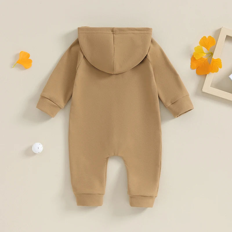 0-24M Baby ,Solid Color Long Sleeve Zipper Hooded Jumpsuit