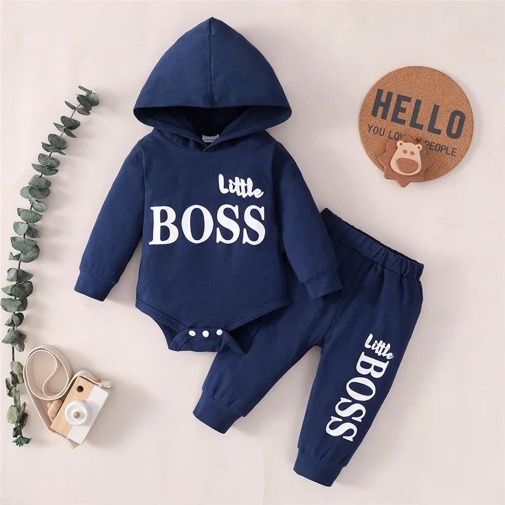 0-24 Months Newborn Baby Boy 2PCS Clothes Set, Letter print Long Sleeve Hoodie Romper + Pants Cute Spring & Autumn Outfit