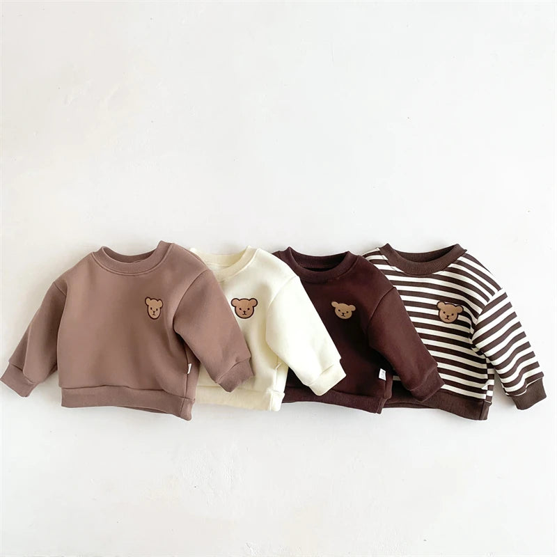 2024 Autumn Winter Cartoon Stripe Long Sleeves Warm Sweatshirt, Loose Long Sleeves