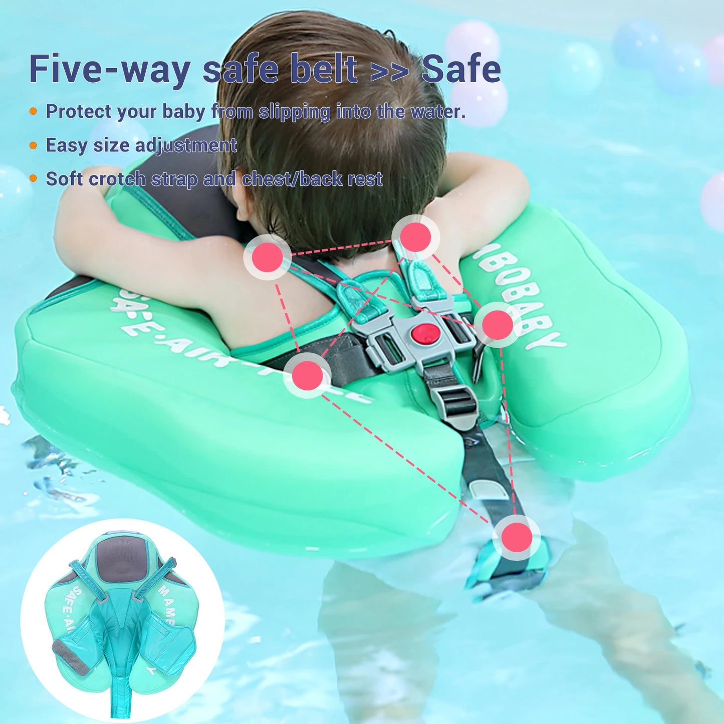 Baby Float with Sunshade Canopy and Crotch Strap Inflatable-free Safe Core Swimming Pool