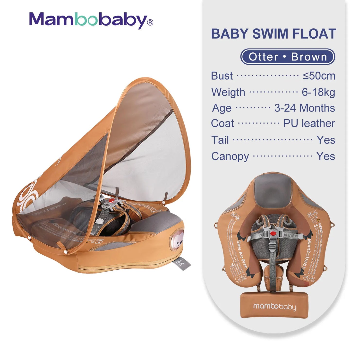 Baby Float with Sunshade Canopy and Crotch Strap Inflatable-free Safe Core Swimming Pool