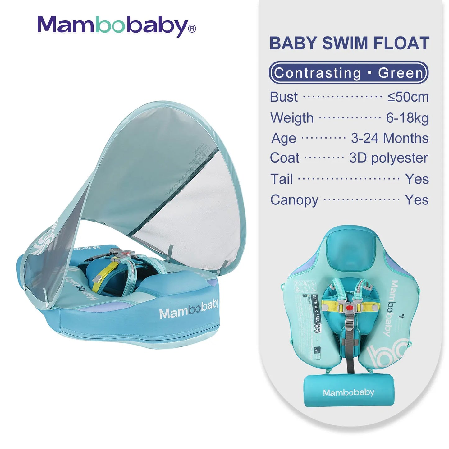 Baby Float with Sunshade Canopy and Crotch Strap Inflatable-free Safe Core Swimming Pool