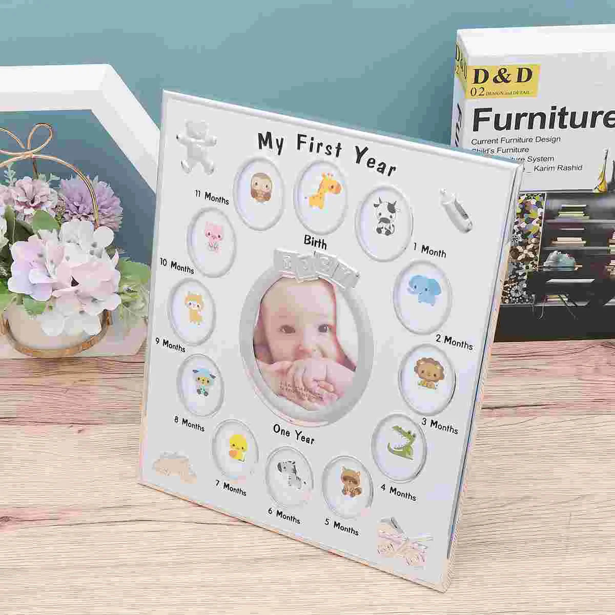 My First Year Baby Picture Frame, Growth Record Infant Birthday Display, 12 Months Photo Frame