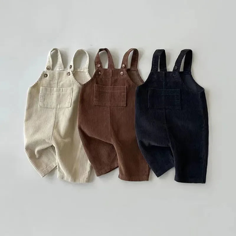 Autumn Winter Toddlers Solid Corduroy Suspender Romper