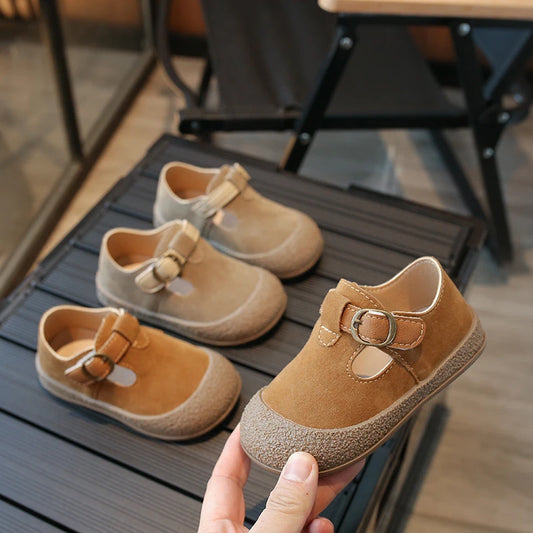 Autumn Children Leather T-strap Stylish Comfy Kids Flat Shoes