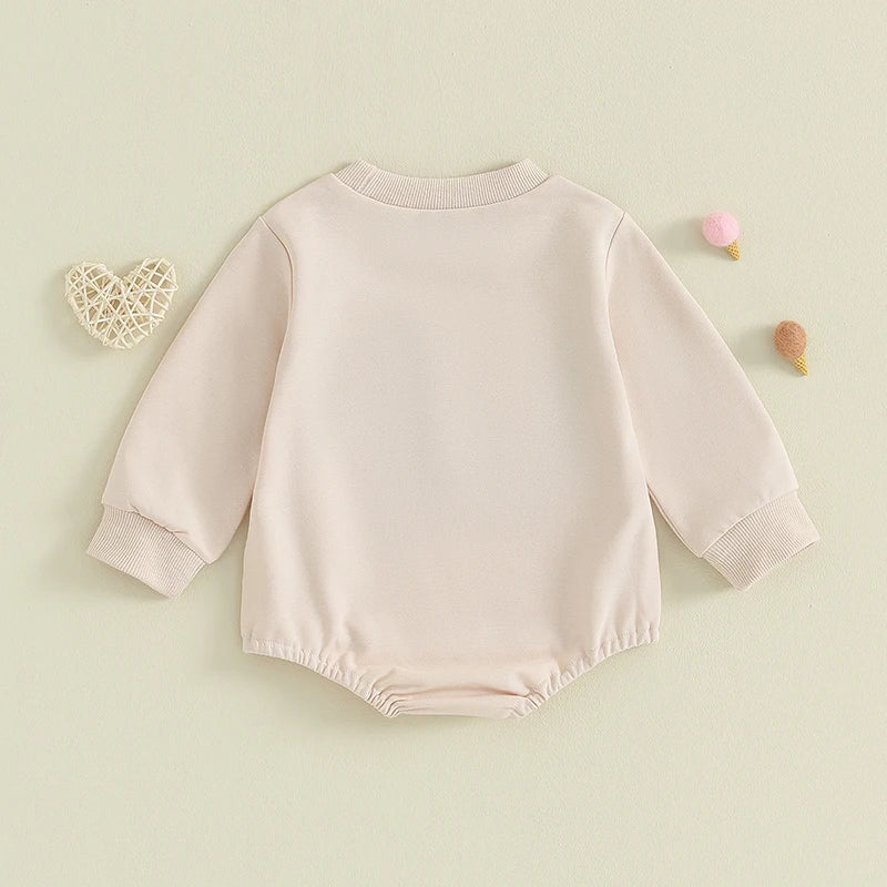 0-18M Newborn Baby Boy Girl Romper, Letter Embroidery Long Sleeve Crew Neck