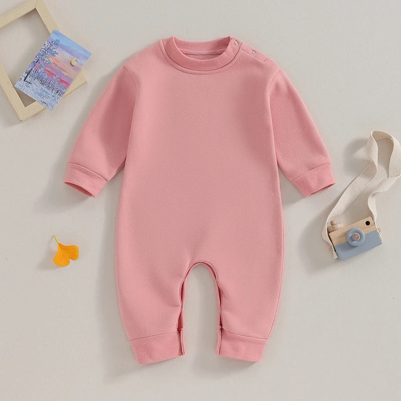 [ 0-18M  Long Sleeve Crewneck Rompers Fall Outfit