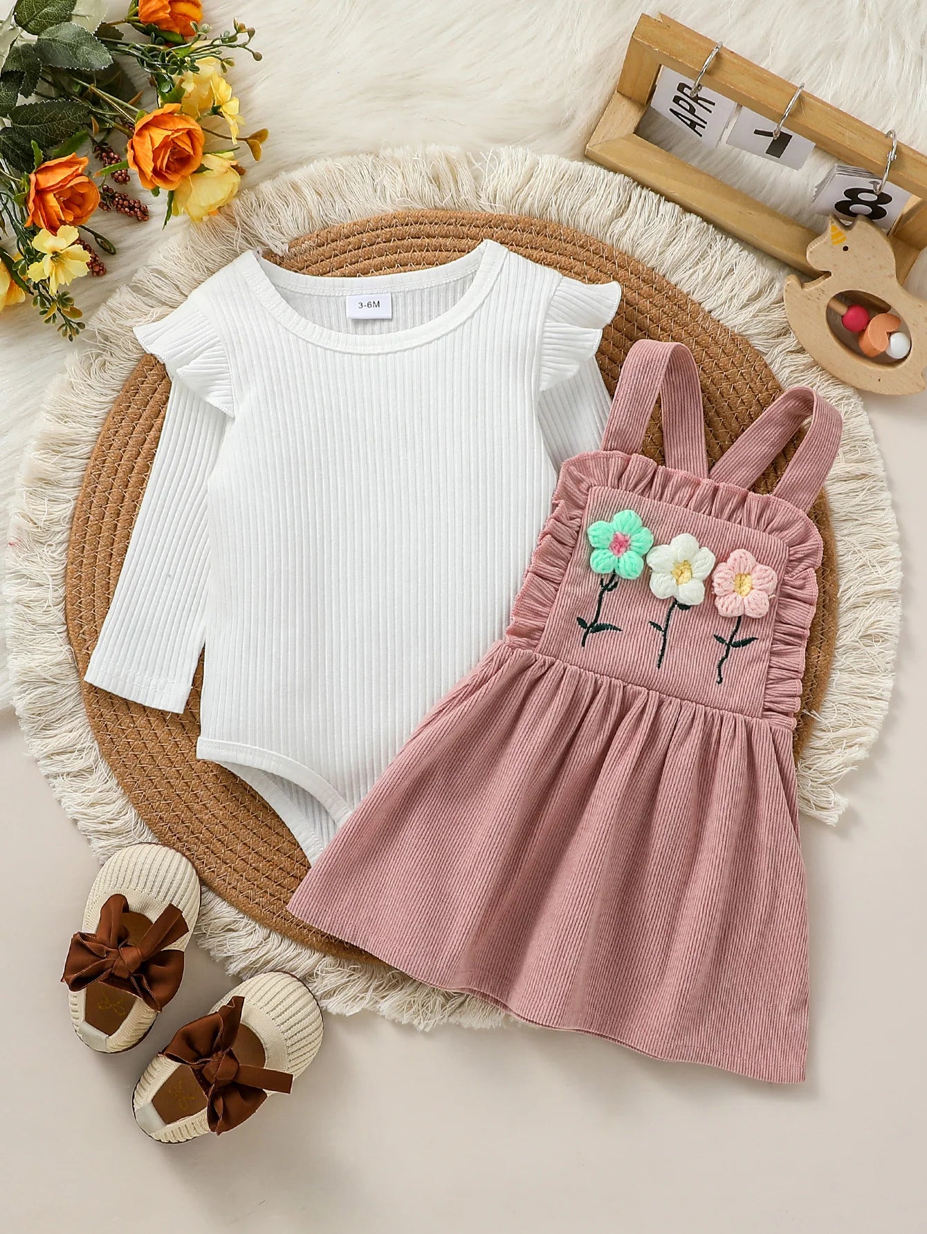 2Pcs Baby Girls Spring/ Autumn Long Sleeve Shirt Set With Floral Outfits