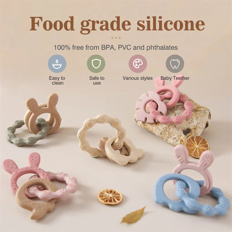 1Pcs Baby Silicone Teething Ring, BPA Free