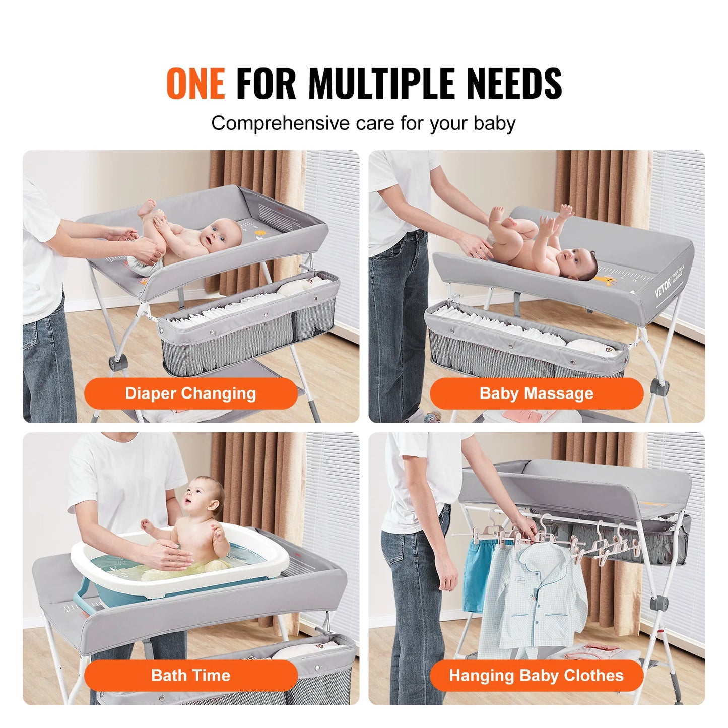 Baby Folding Diaper Changing Station with Lockable Wheels