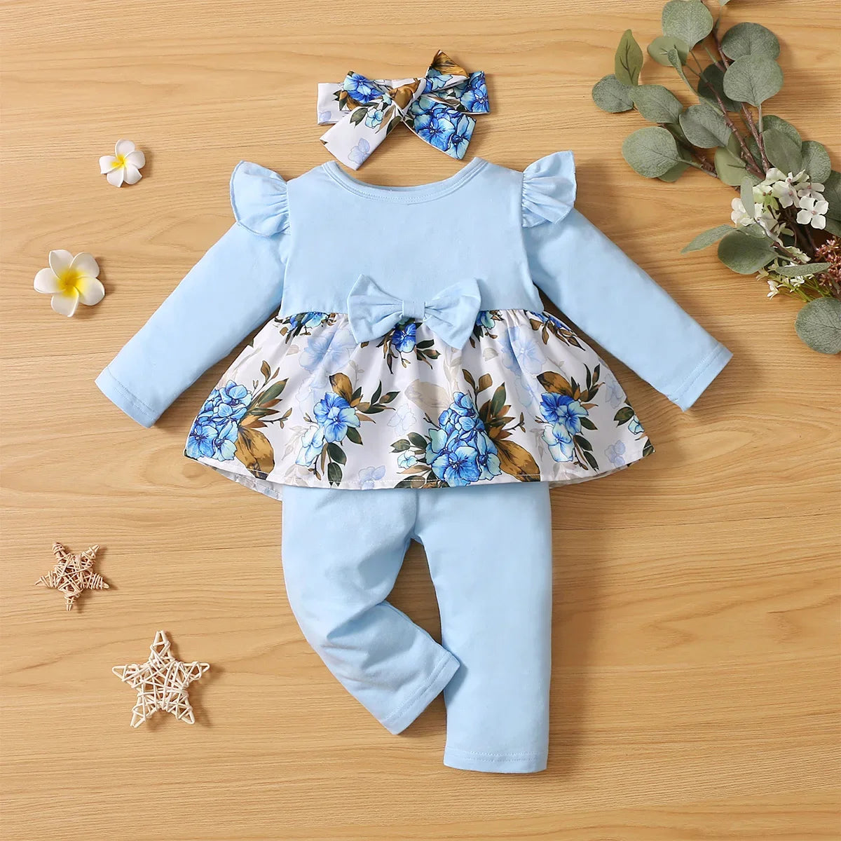 3Pcs Baby Girl Outfits, Bodysuit + Pants Clothing 3 6 12 Months