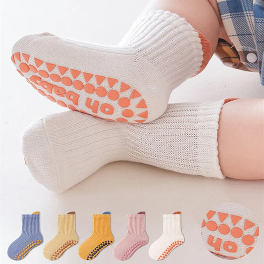 3Pair/Lot Cotton Baby Anti-slip Socks For Boys Girls Low Cut, Floor Sock With Rubber Grips For 0-3Years