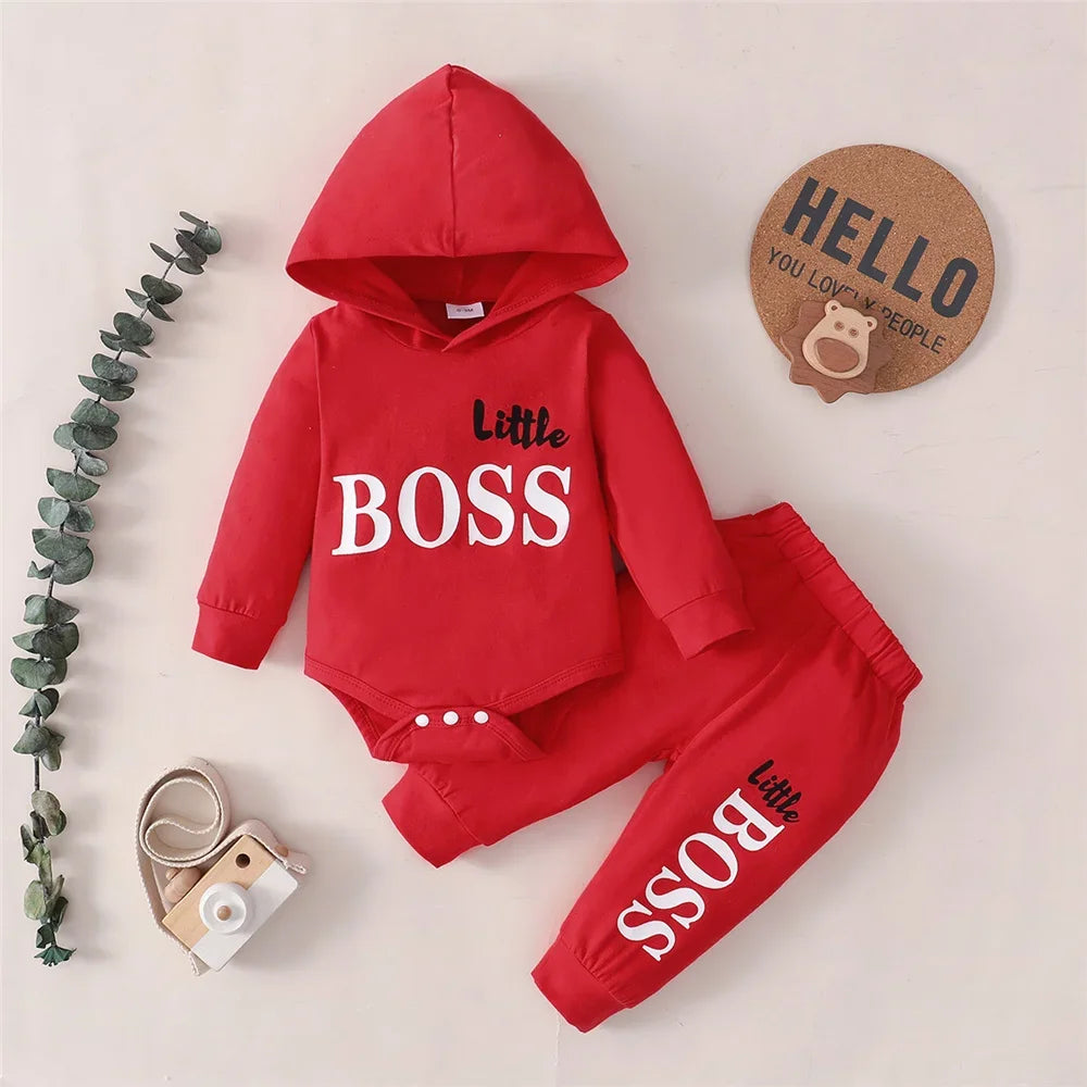 0-24 Months Newborn Baby Boy 2PCS Clothes Set, Letter print Long Sleeve Hoodie Romper + Pants Cute Spring & Autumn Outfit