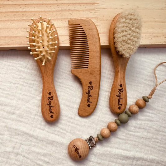 Engrave Name Wooden Newborn Hair Brush Comb Brush,