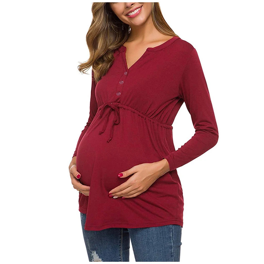 Women Maternity Long Sleeve Solid Color Nursing Tops T-shirt For Breastfeeding