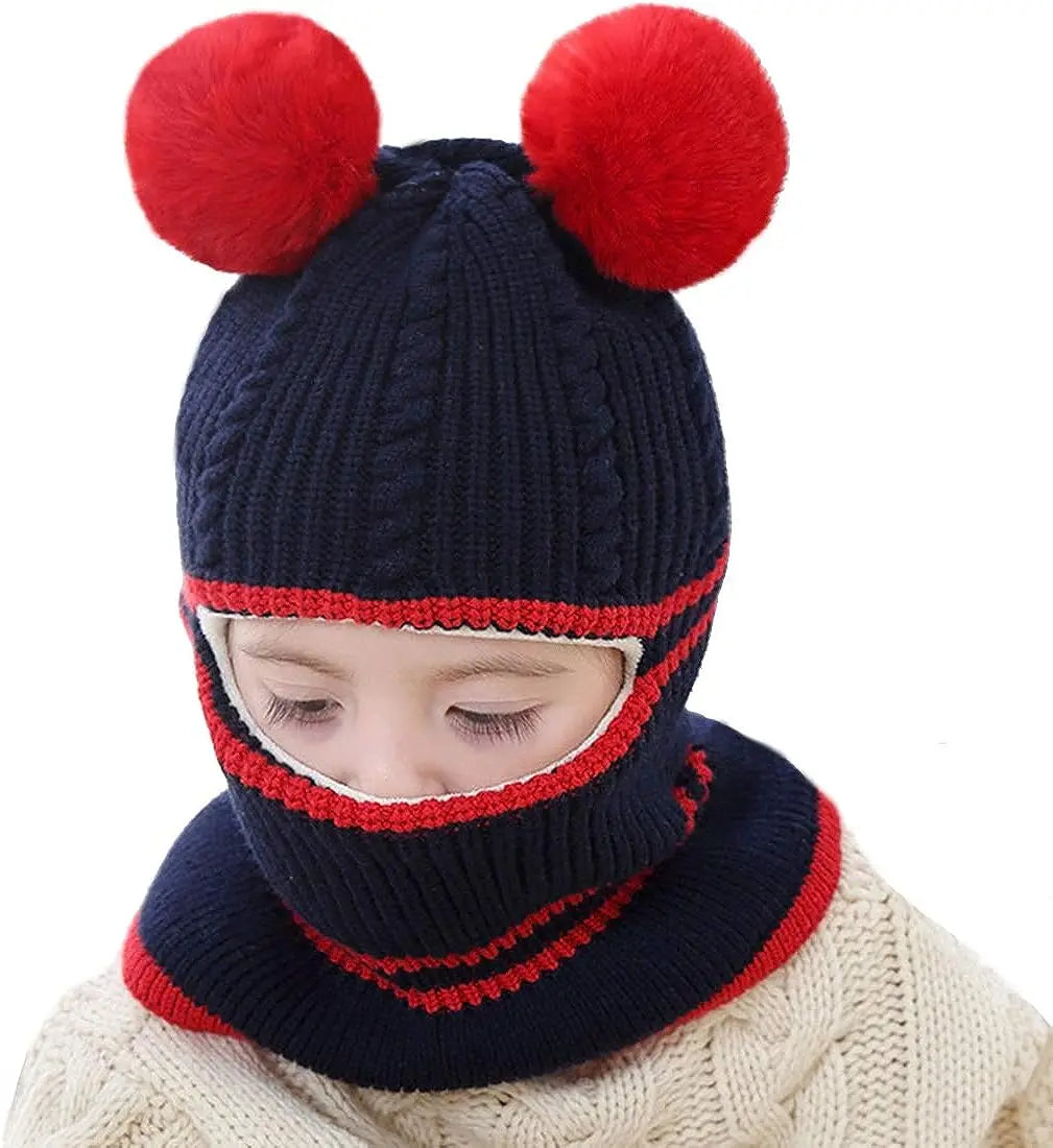 1-4 Years Kids New Autumn Winter Bear Ear Knit Pullover Bonnet Caps