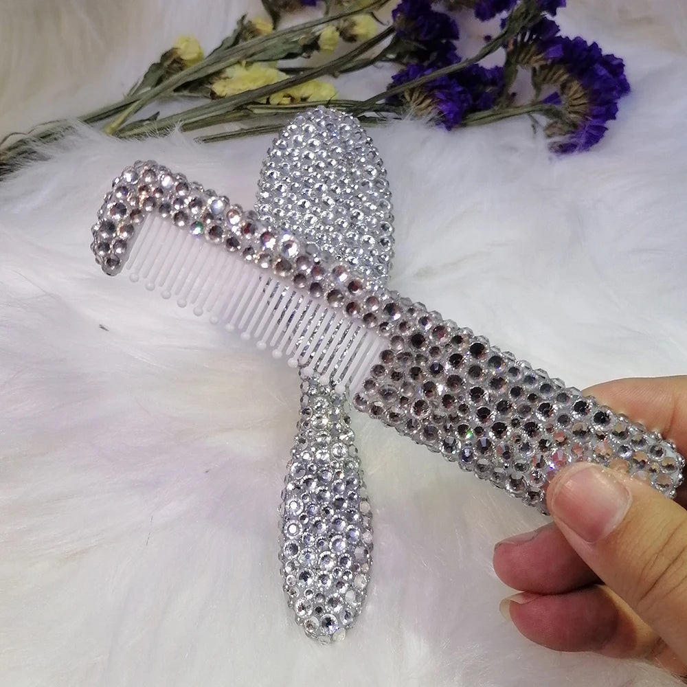 Kids Baby Girl Brush Wool, Comb Crystal Rhinestones Pearl Bling