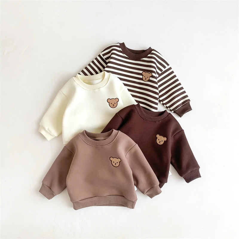 2024 Autumn Winter Cartoon Stripe Long Sleeves Warm Sweatshirt, Loose Long Sleeves