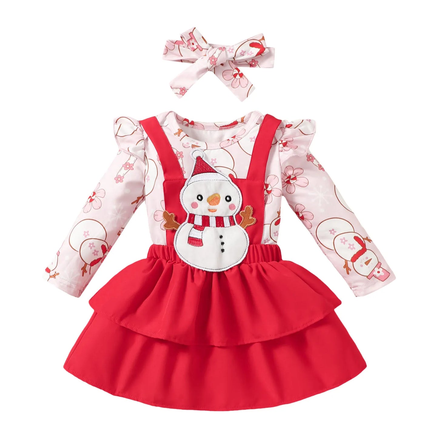 0-18M Fall / Winter Baby Clothes, Long Sleeve Cartoon Romper, Top Snowman Suspender Skirts