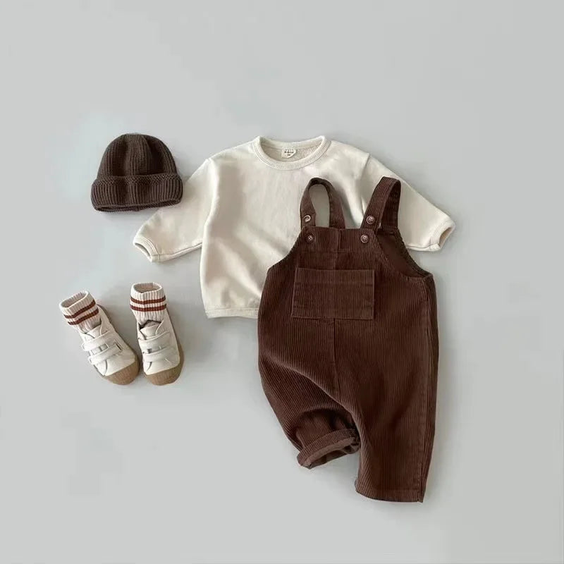 Autumn Winter Toddlers Solid Corduroy Suspender Romper