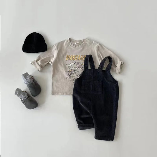 Autumn Winter Toddlers Solid Corduroy Suspender Romper